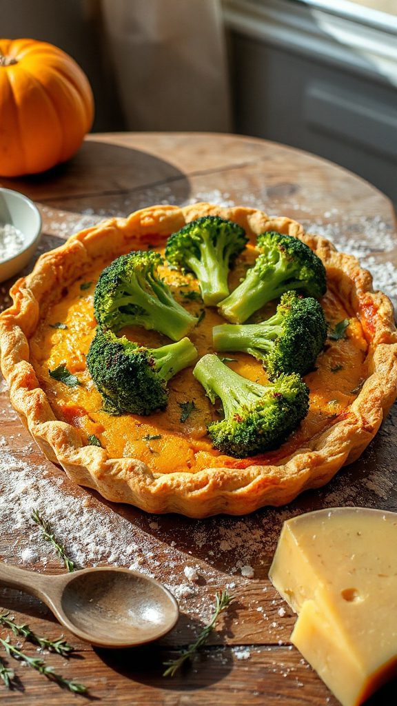 pumpkin broccoli cheddar quiche