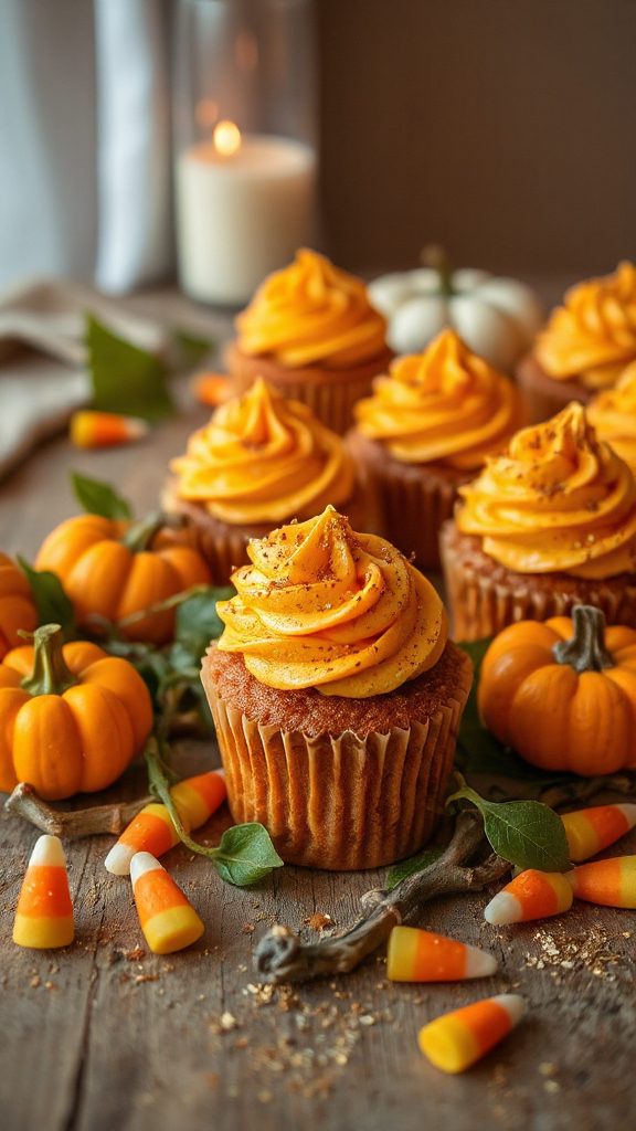 pumpkin cupcakes with frosting