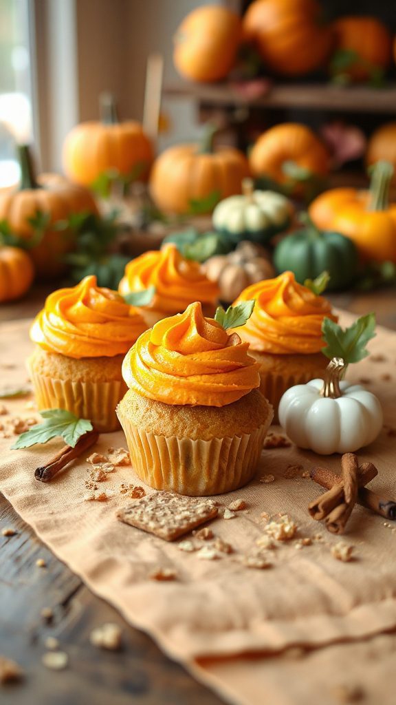 pumpkin flavored halloween cupcakes decorated