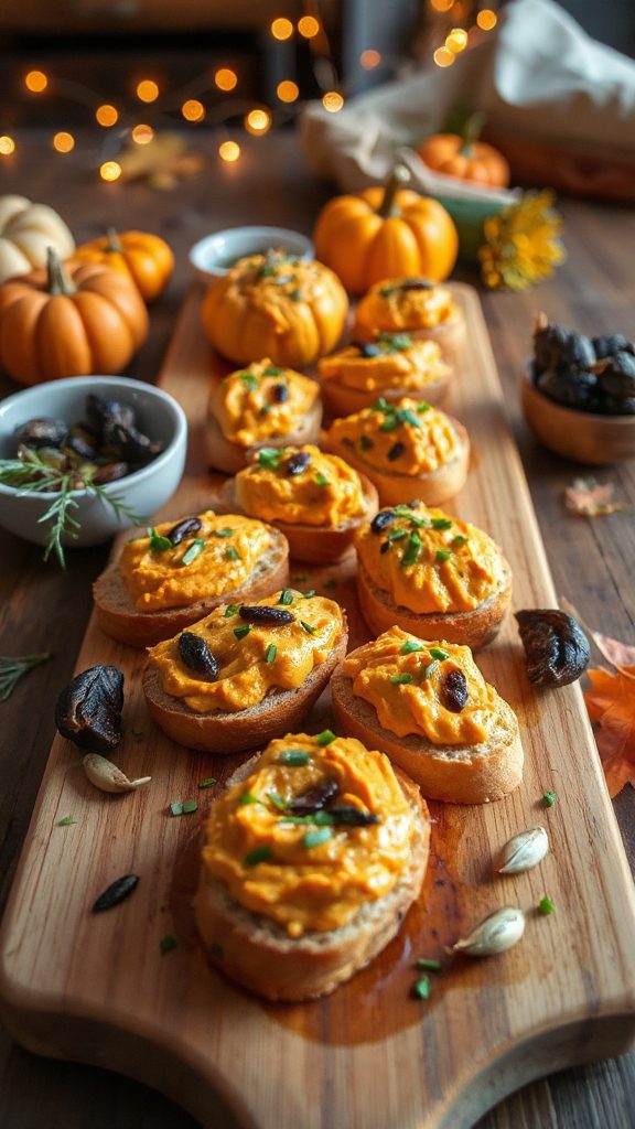 pumpkin garlic hummus crostini
