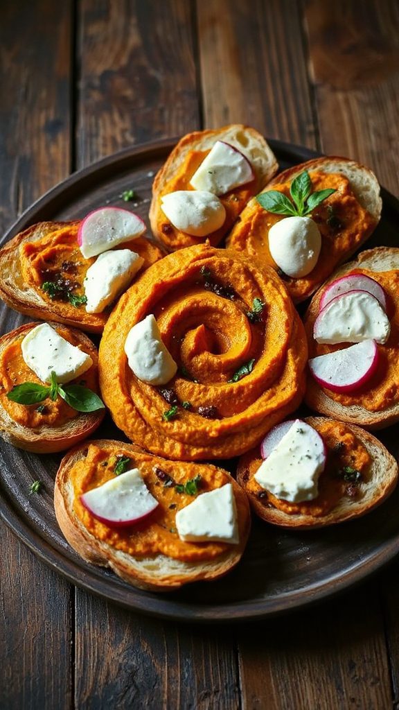 pumpkin garlic hummus crostini