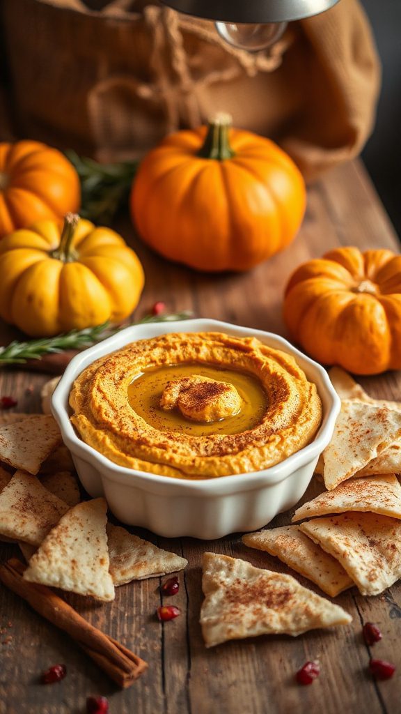 pumpkin hummus with cinnamon chips