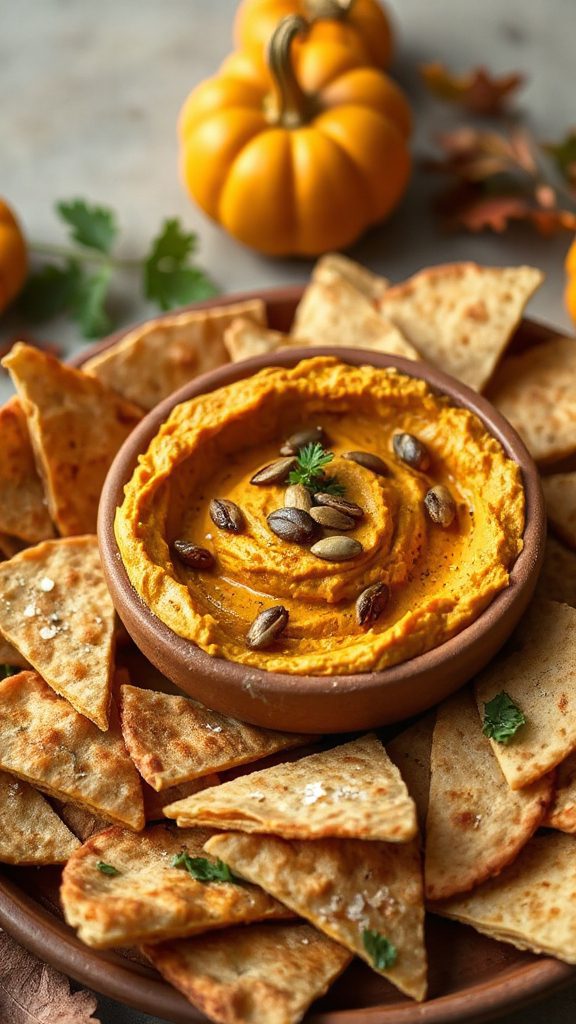 pumpkin hummus with pita chips