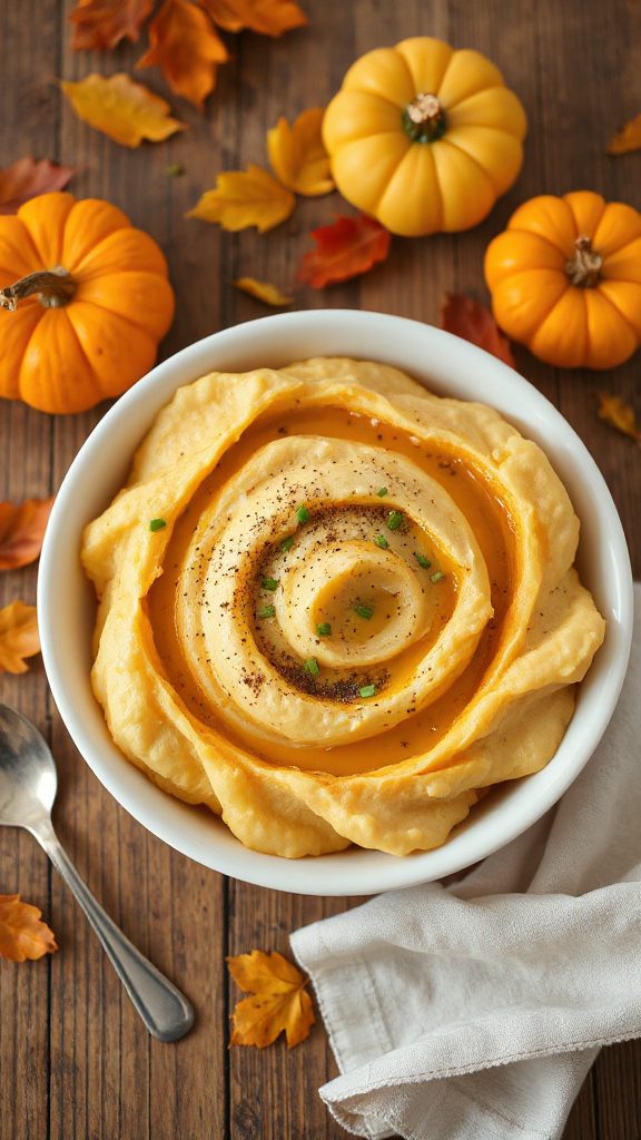 pumpkin infused creamy mashed potatoes