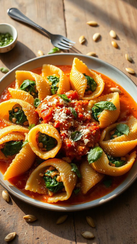 pumpkin spinach bolognese shells