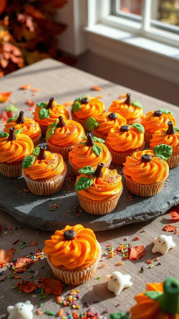 pumpkin themed cupcake decoration