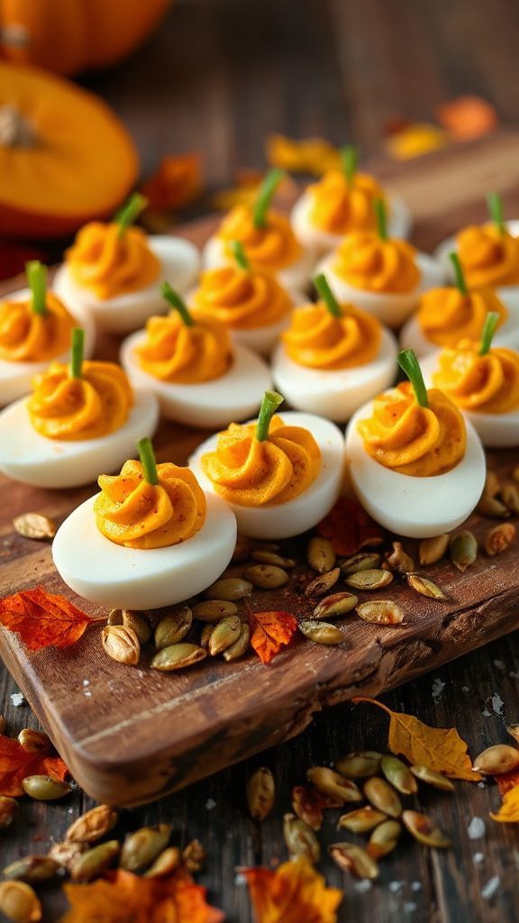 pumpkin themed deviled eggs