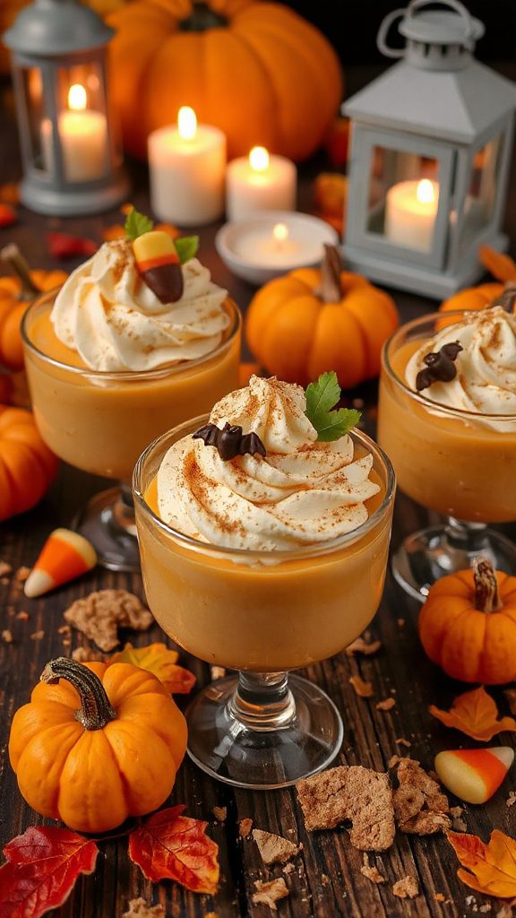 pumpkin themed halloween dessert cups