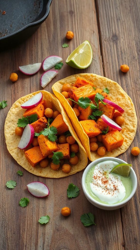 roasted pumpkin chickpea tacos