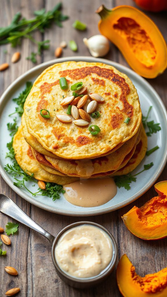 savory nutty pumpkin pancakes
