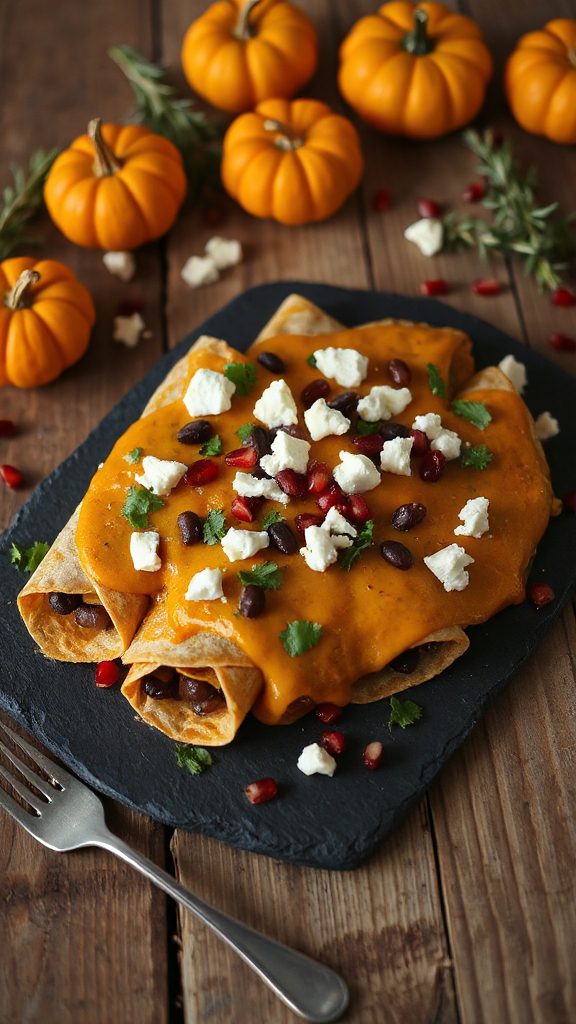 savory pumpkin black bean enchiladas