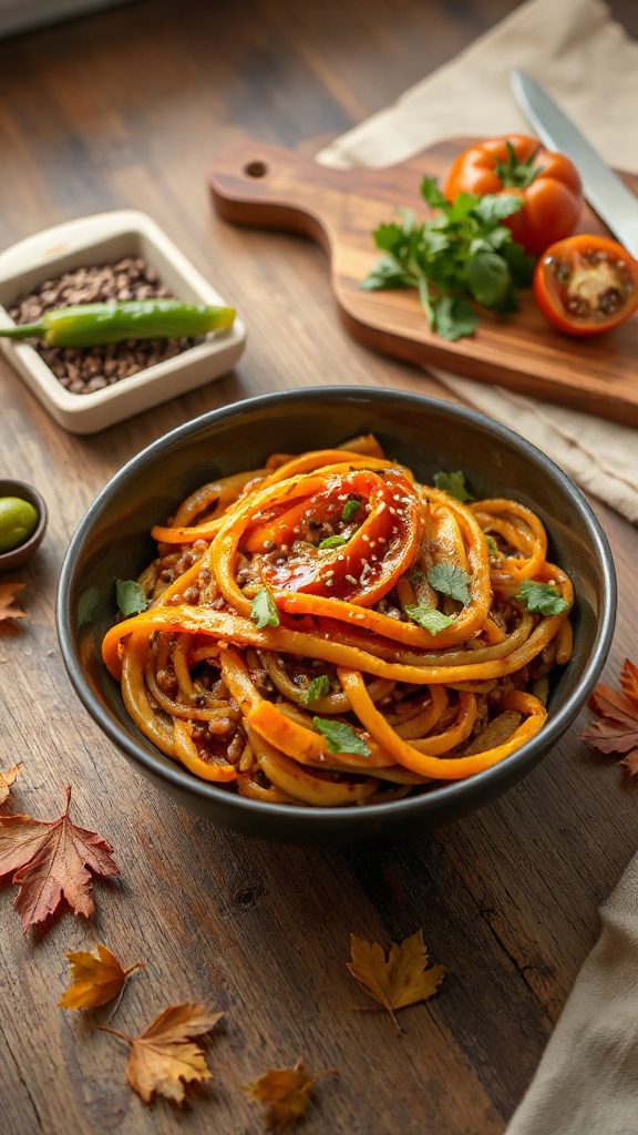 savory pumpkin lentil chow mein