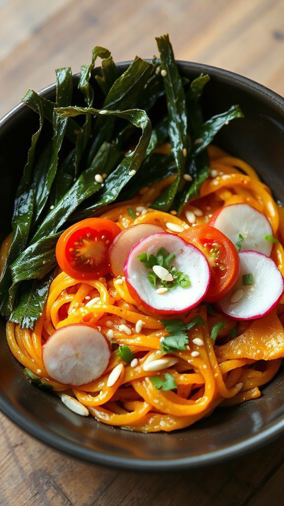 sesame pumpkin seaweed noodles