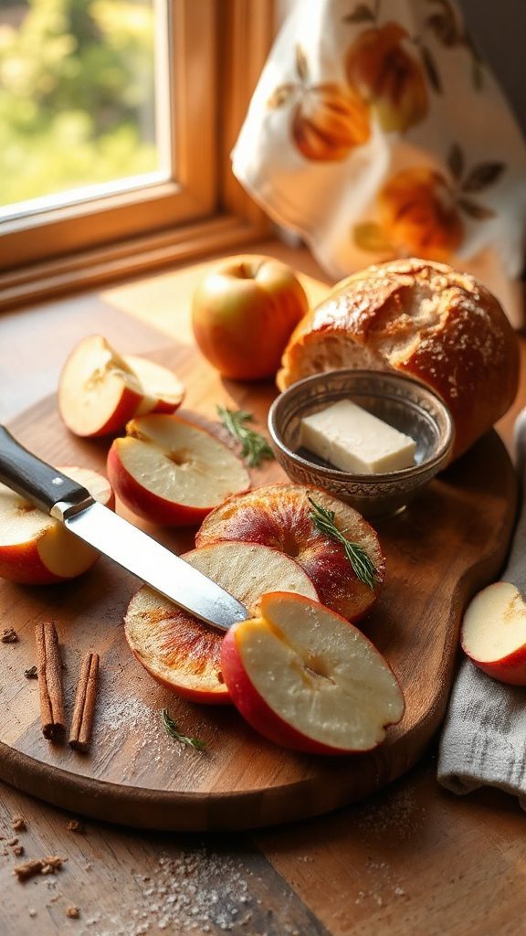 slicing and seasoning apples