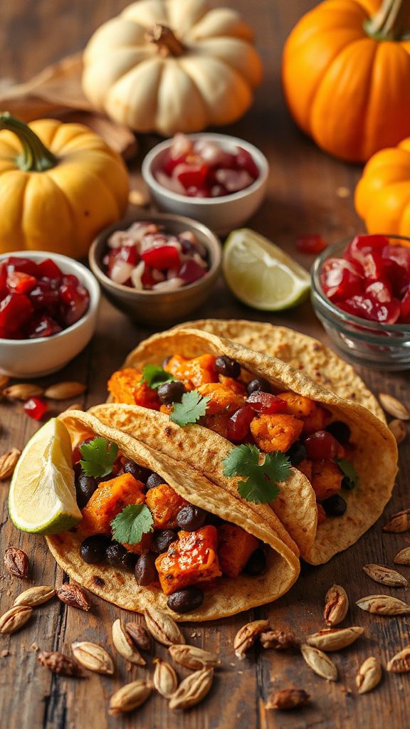 spiced pumpkin black bean tacos