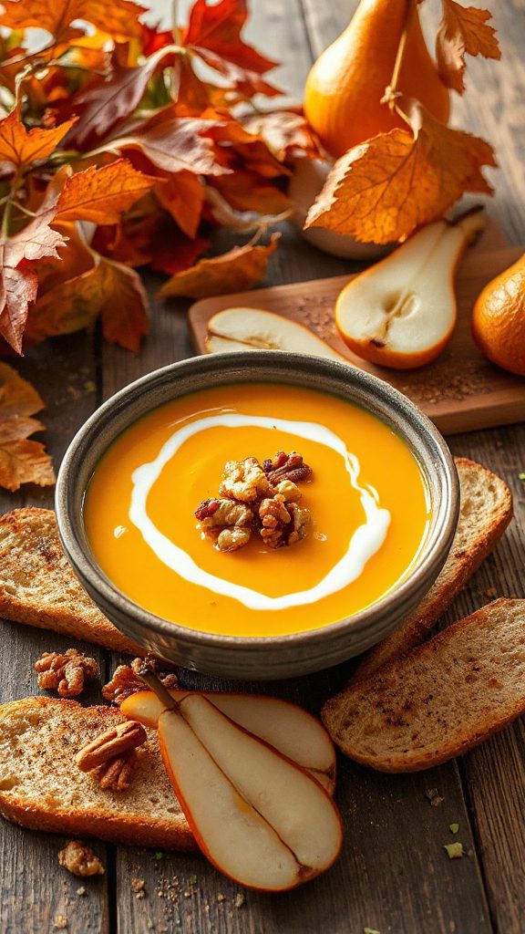 spiced pumpkin pear walnut soup