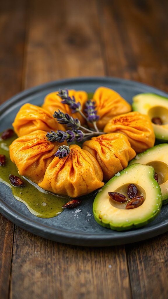 spicy avocado pumpkin dumplings