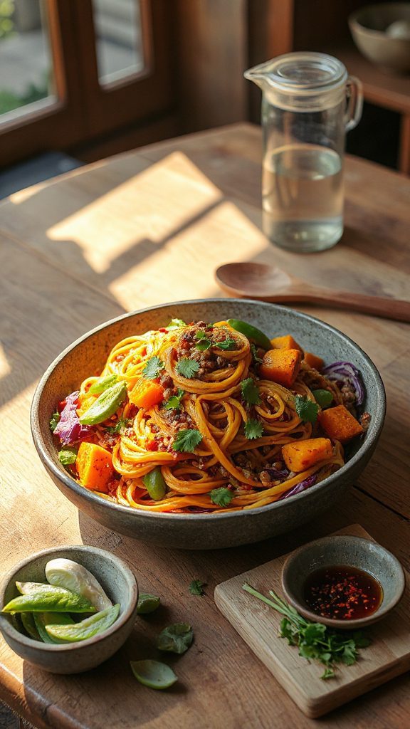 spicy lentil pumpkin stir fry