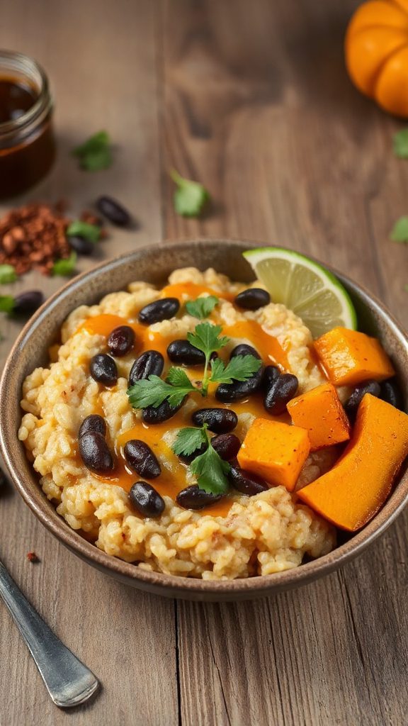 spicy pumpkin black bean risotto