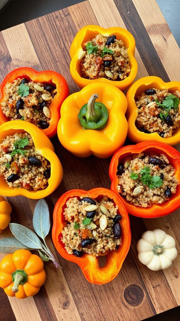 spicy pumpkin quinoa stuffed peppers