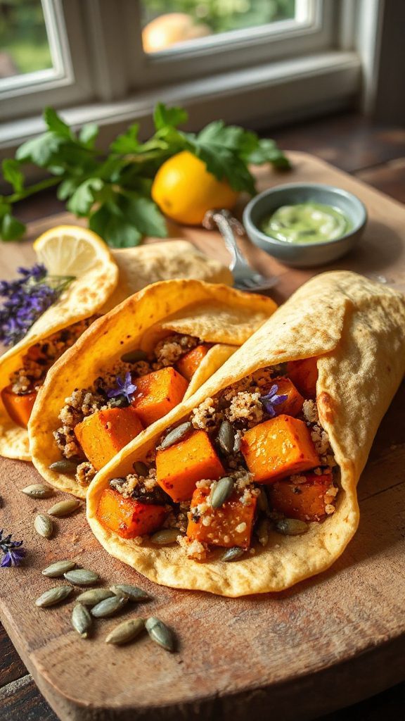 spicy pumpkin quinoa wraps