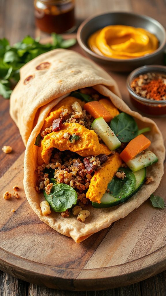 spicy quinoa and hummus wrap