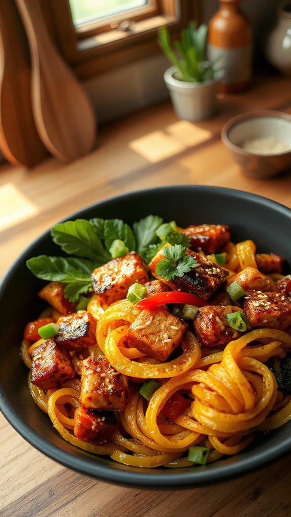 spicy tempeh pumpkin stir fry