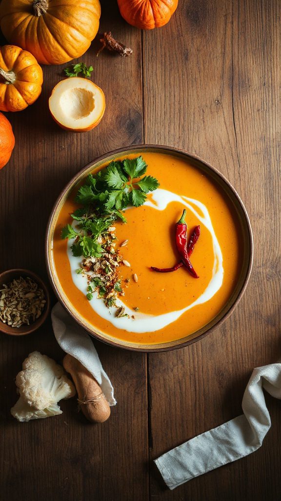 spicy thai cauliflower pumpkin soup