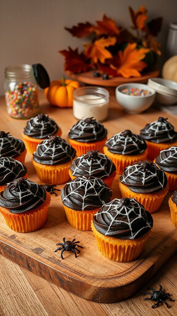 spider web halloween cupcakes