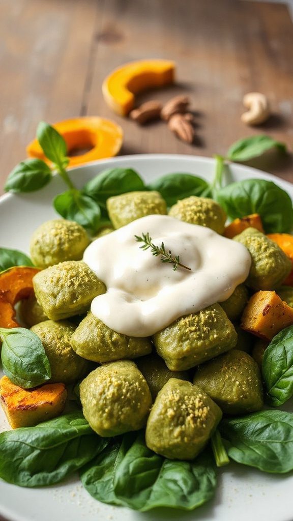 spinach infused raw vegan gnocchi