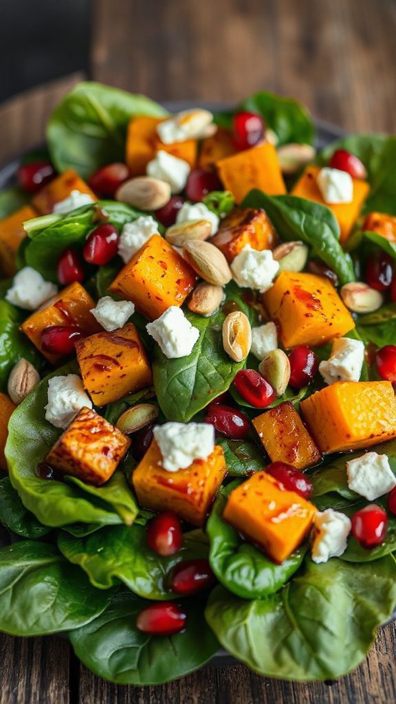 spinach pumpkin pomegranate salad