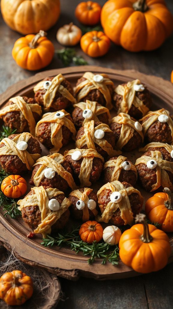 spooky bacon wrapped meatballs