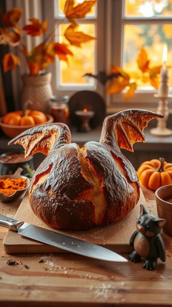 spooky bat shaped bread loaf