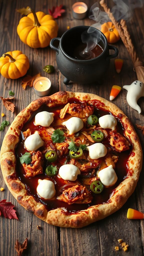 spooky bbq chicken pizza