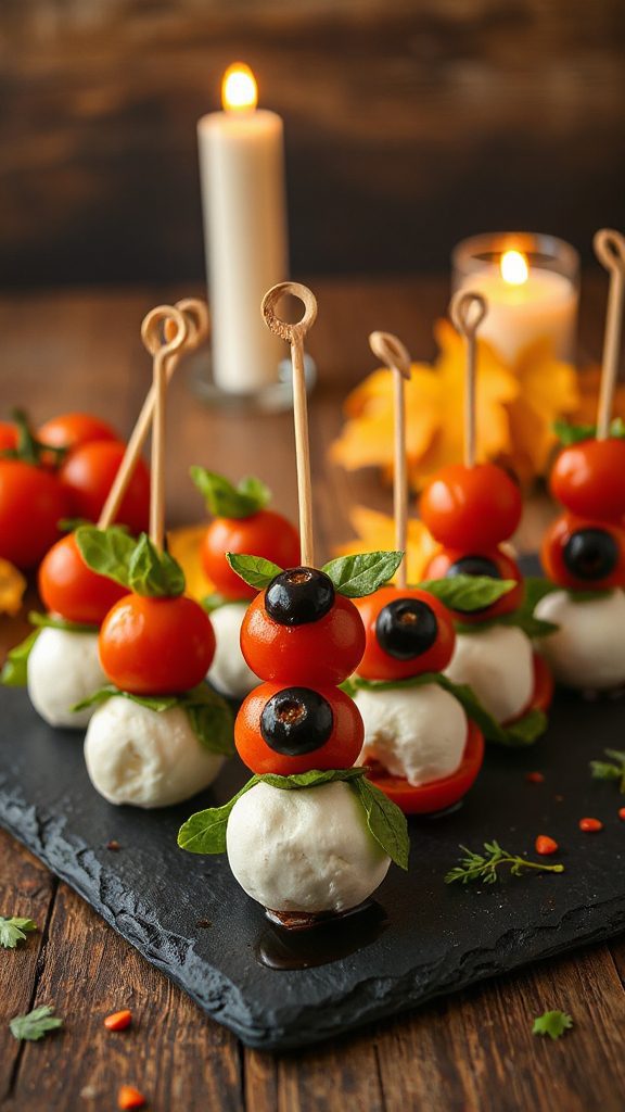 spooky caprese eyeball skewers