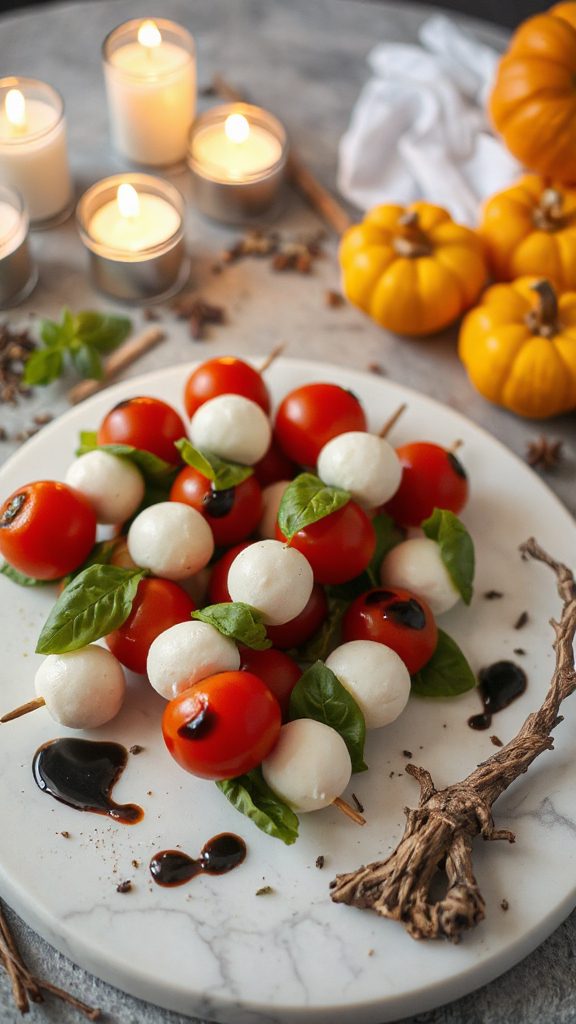 spooky caprese salad skewers