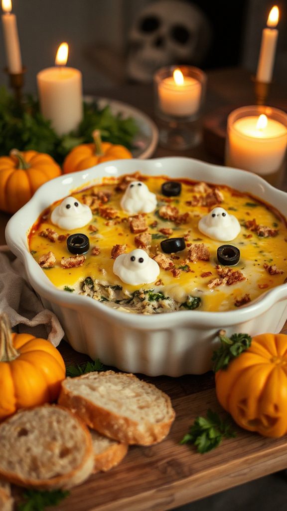 spooky cheesy dip bake