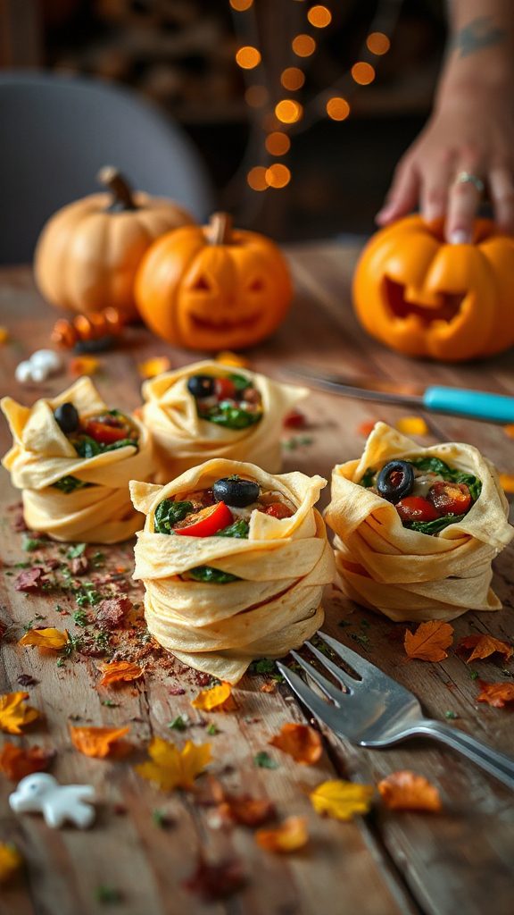 spooky cheesy pasta cups