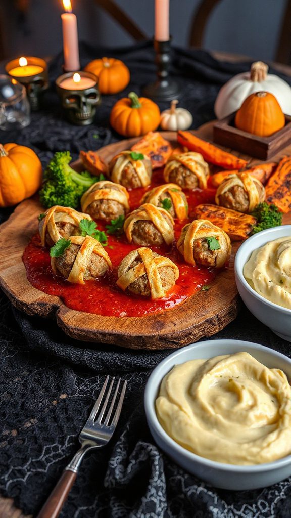spooky chicken meatball appetizer
