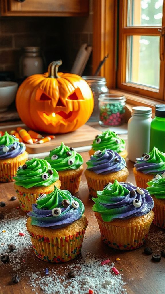spooky colorful monster cupcakes