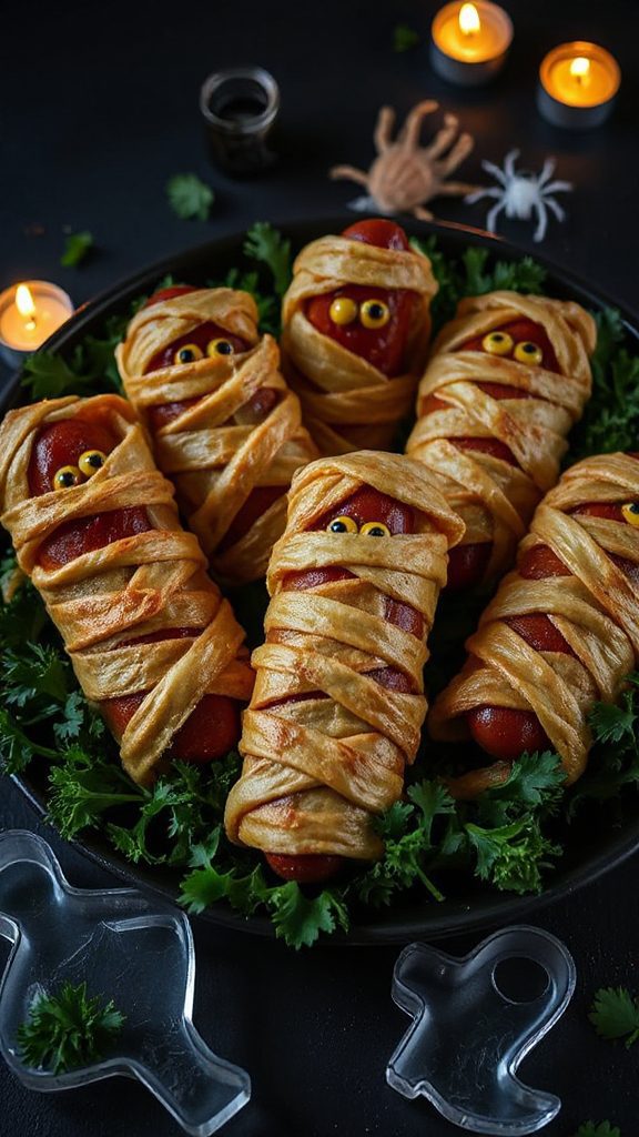spooky crescent wrapped hot dogs