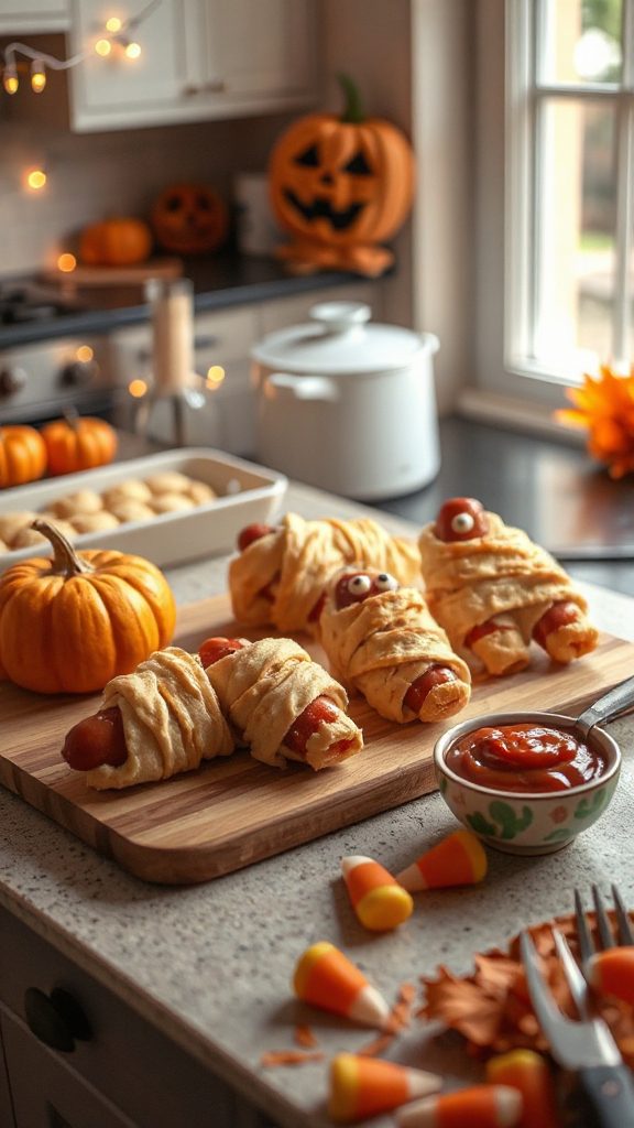 spooky crescent wrapped hot dogs