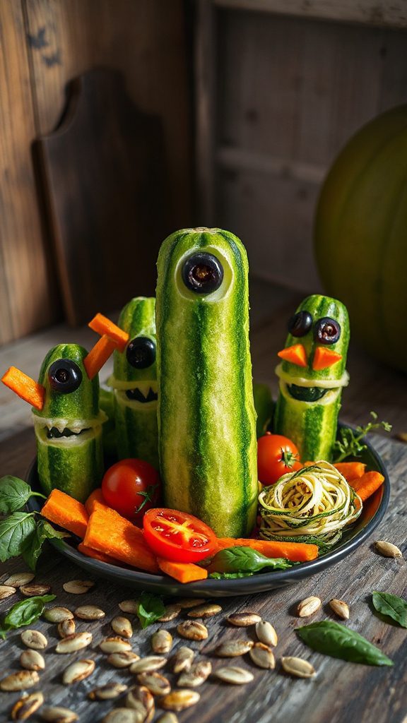 spooky cucumber monster snacks