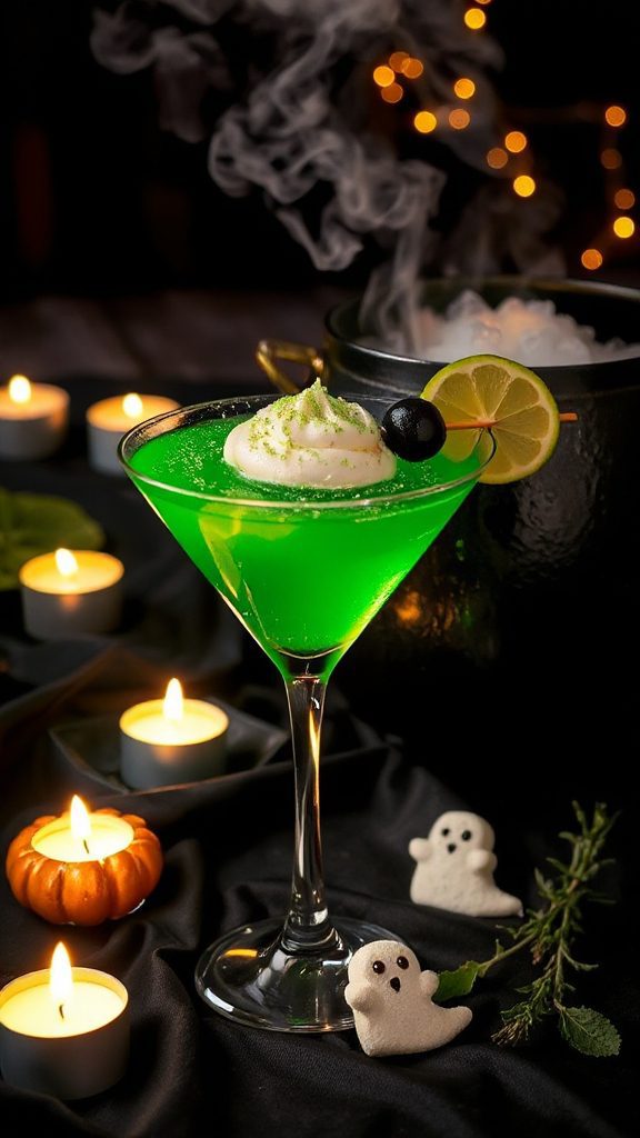 spooky green halloween cocktail