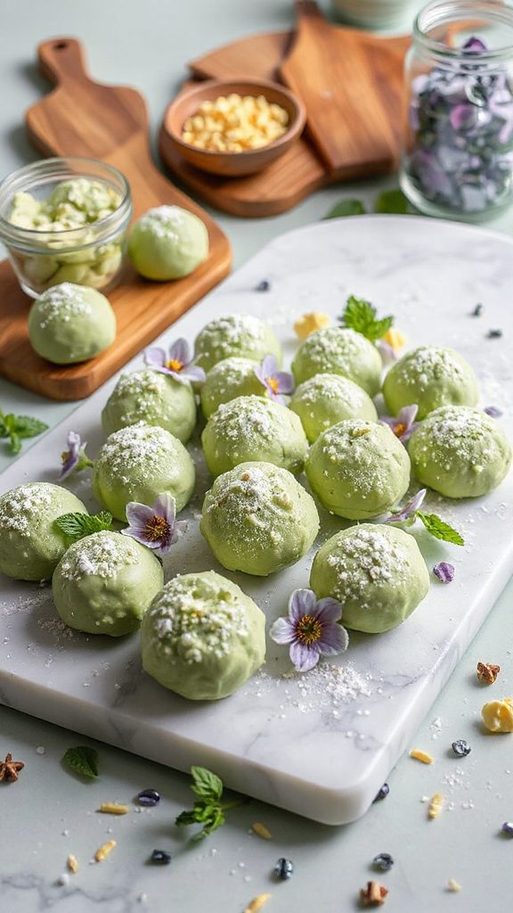 spooky green matcha popcorn balls