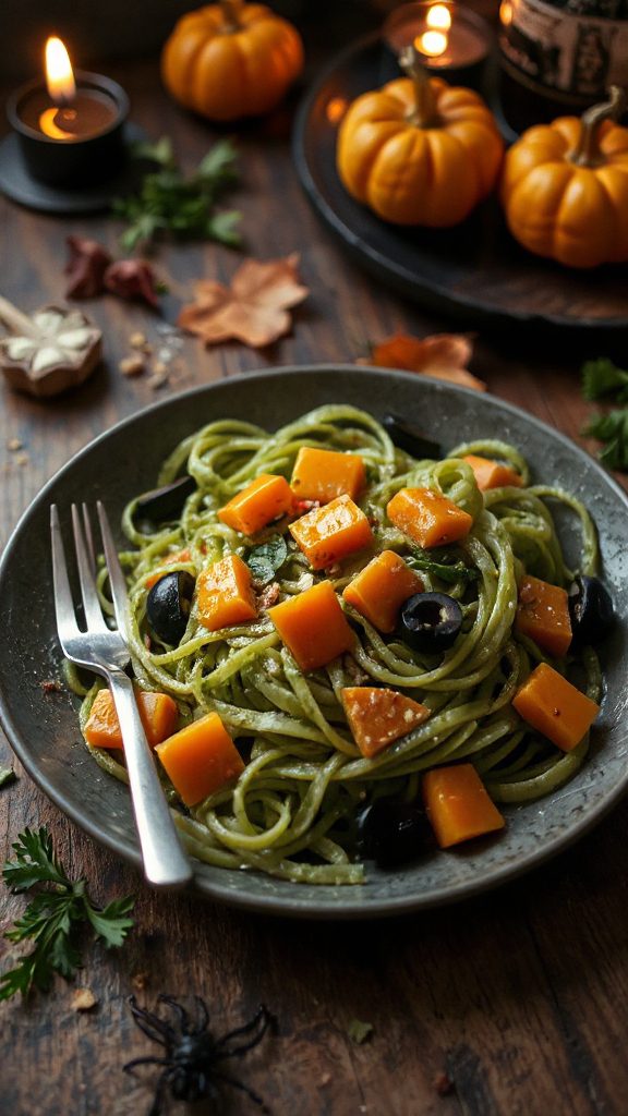 spooky green pasta dish