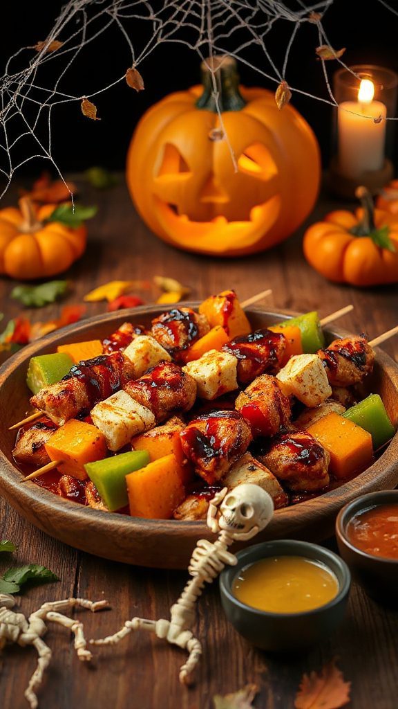 spooky grilled chicken skewers
