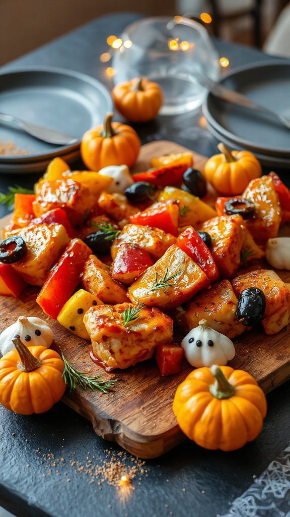 spooky grilled chicken skewers