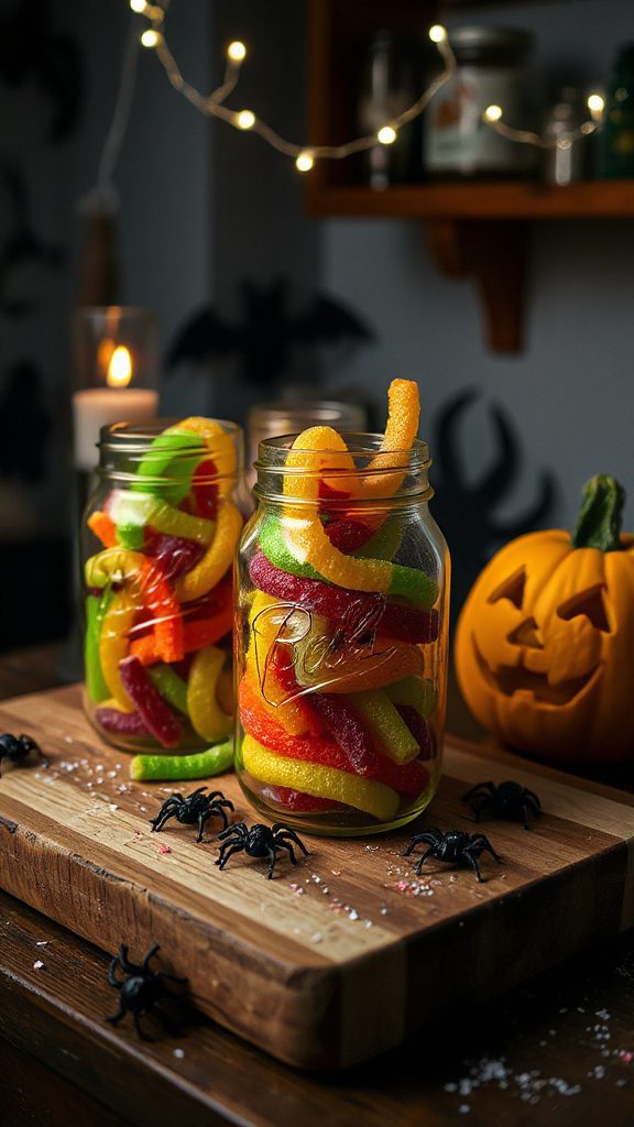 spooky gummy worm dessert