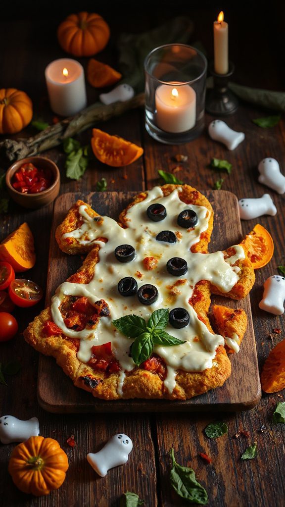 spooky halloween cauliflower pizza